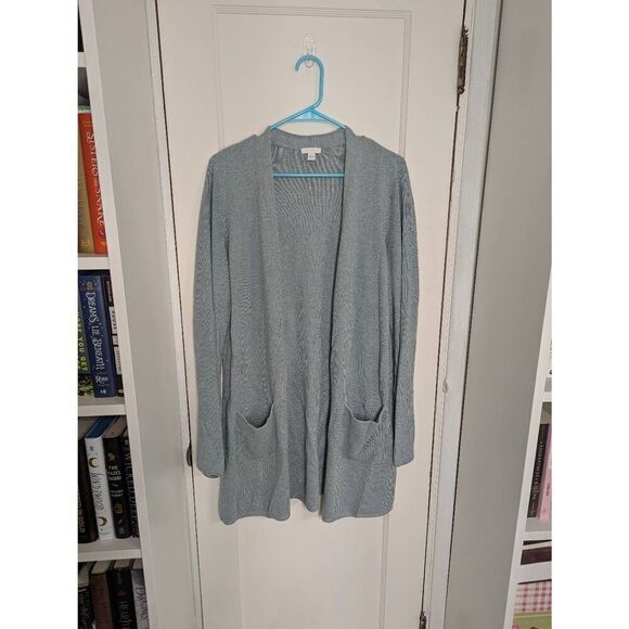 J. Jill Women's Long Open Front Pale Blue Knit Cardigan Sweater - Size L - Picture 1 of 7
